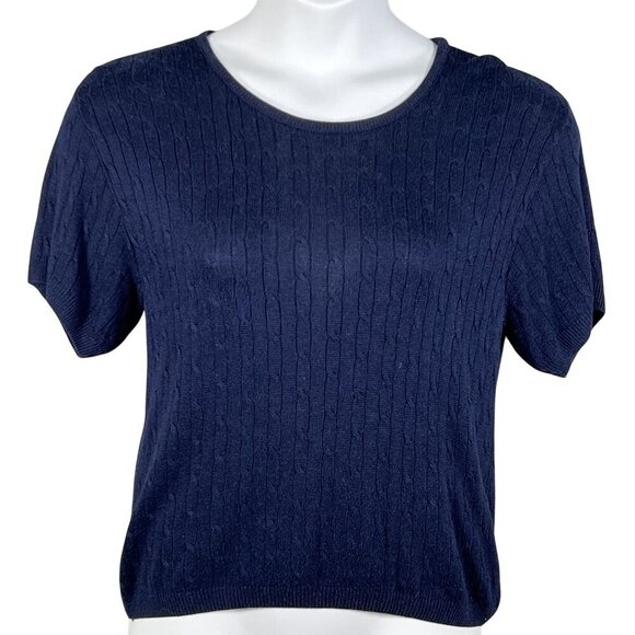 Pendleton Womens M Silk Blend Navy Cable Knit Sweater Top Quiet Luxury Timeless - Picture 6 of 11